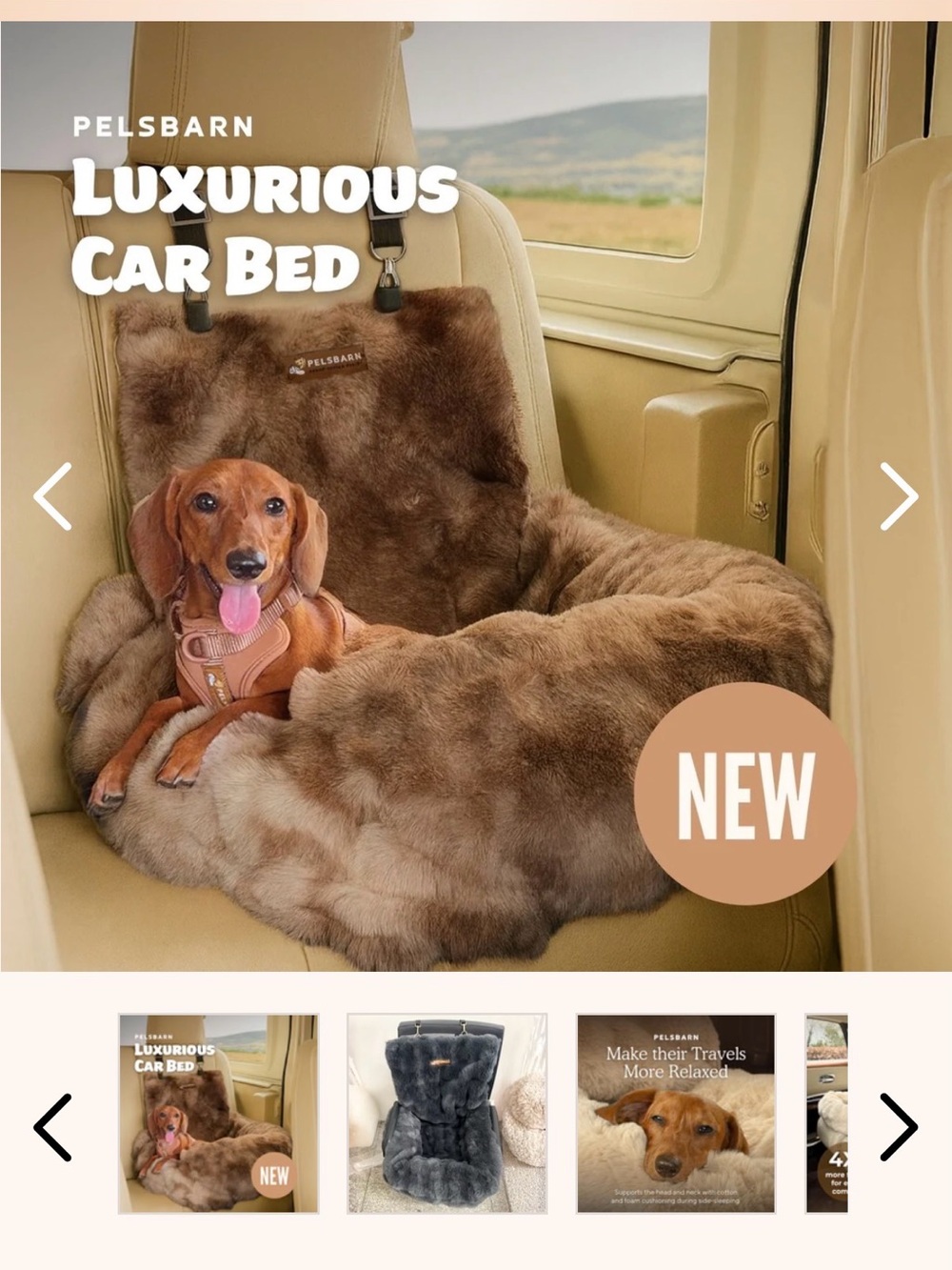 Pelsbarn Luxurious Brown Car Dog Bed